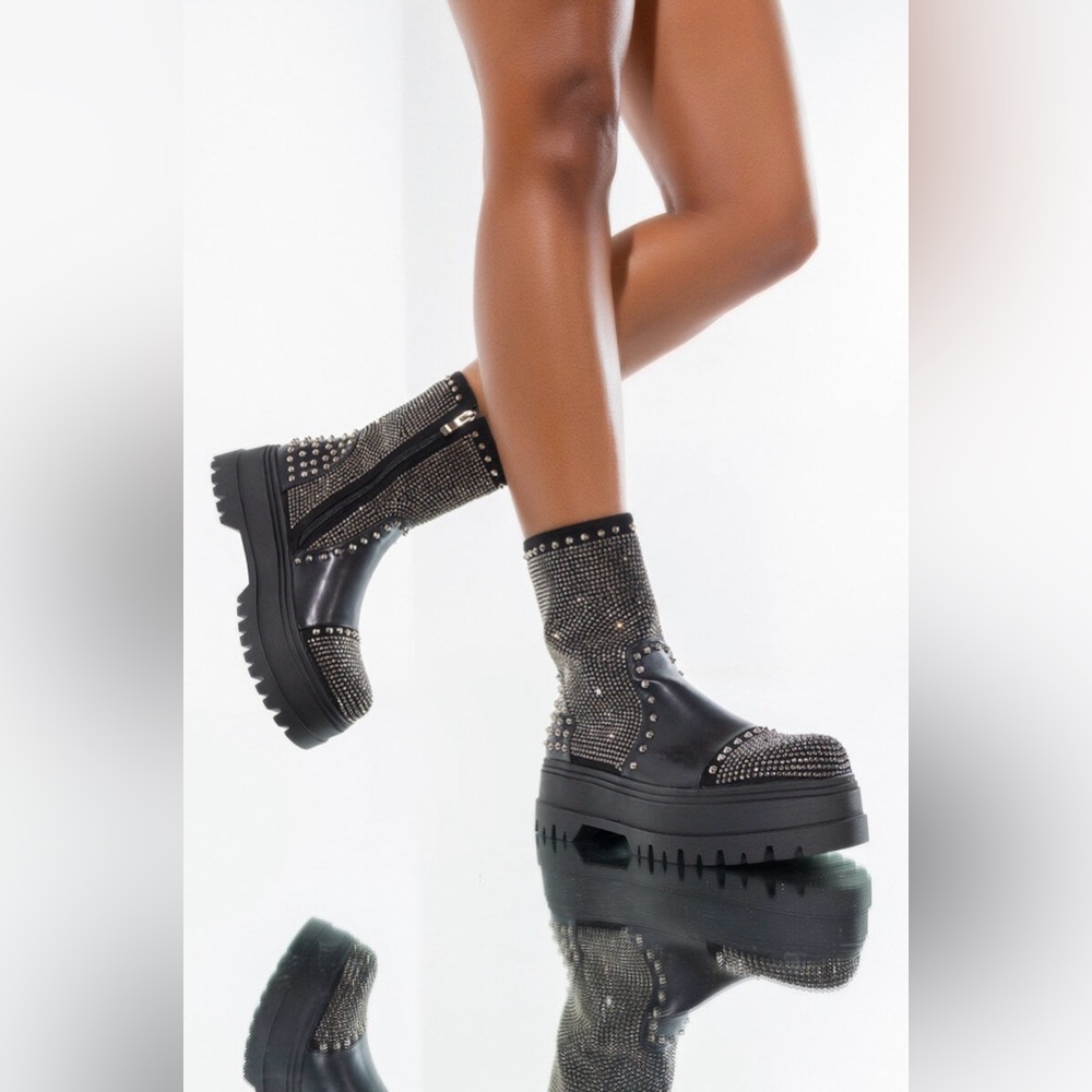 Azalea Wang Black Studded Ankle Booties